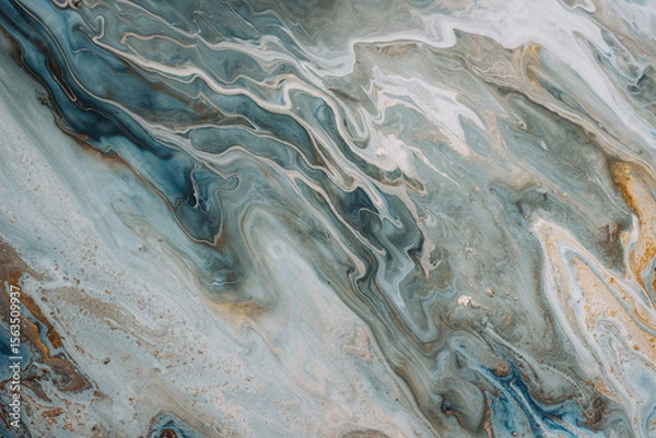 Fototapeta Abstract acrylic fluid texture in blue tones and golden splashes