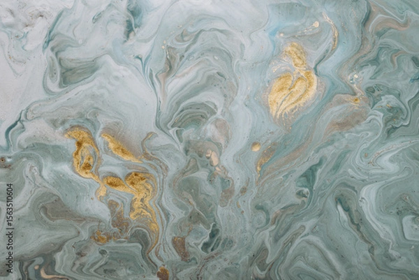 Fototapeta Abstract acrylic fluid texture in blue tones and golden splashes