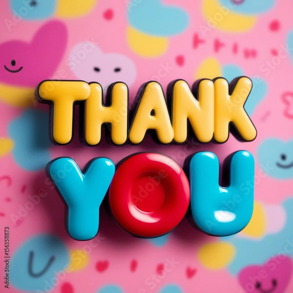 Fototapeta 3D rendered thank you text on a vibrant, colorful background