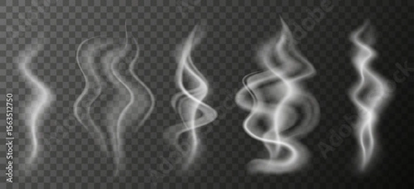 Fototapeta Realistic steam and smoke with soft transparent flow and natural motion for design overlays hot drinks or food