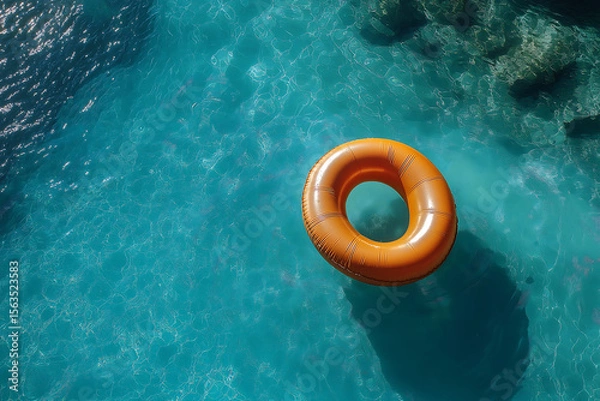 Fototapeta inflatable pool float in clear blue water summer background swimming pool scene from above float in water 