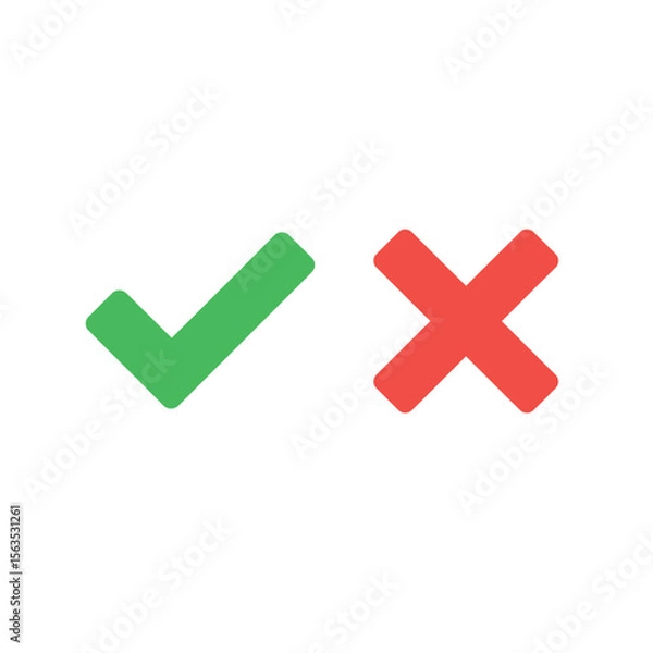 Fototapeta set of green check mark and red cross signs