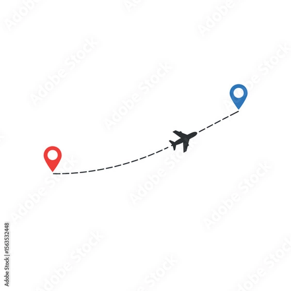 Fototapeta airplane traveling from one point to another point with location gps pins