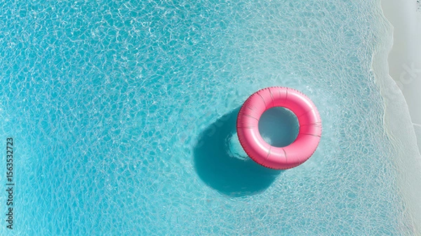 Fototapeta inflatable pool float in clear blue water summer background swimming pool scene from above float in water 