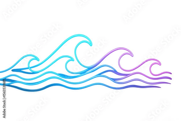 Fototapeta Neon blue and purple waves flowing gracefully on a transparent background, creating a vibrant and dynamic abstract design