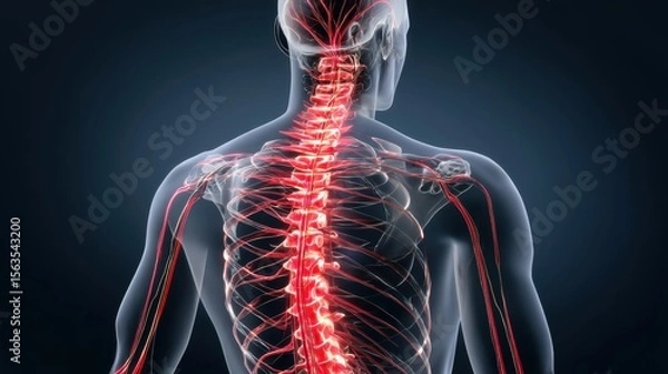 Fototapeta Highlighted human spine with connected nervous system illustration