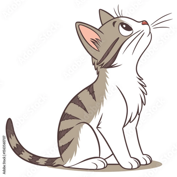 Obraz Cute Cat Sitting Isolated on White Background Vector Illustration