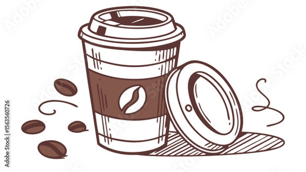 Obraz Coffee Cup Isolated on White Background Vector Illustration