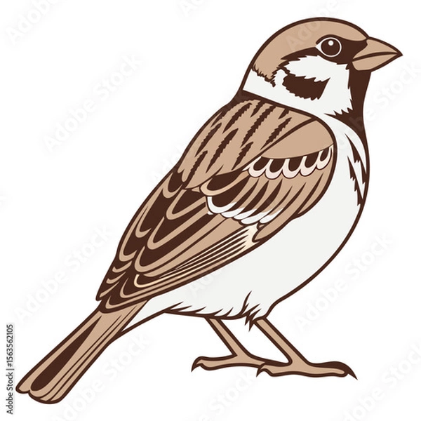 Obraz Sparrow Bird Isolated on White Background Vector Illustration