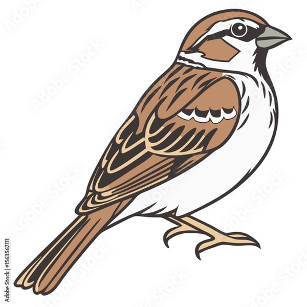 Obraz Sparrow Bird Isolated on White Background Vector Illustration
