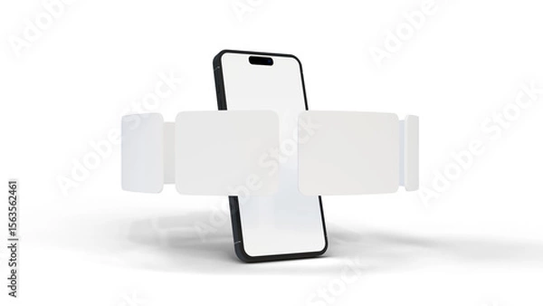 Fototapeta Blank screen smartphone and empty screens mockup on isolated background. Blank screen phone and blank cards mock up. Mobile app mockup template. Application screens on smartphone.