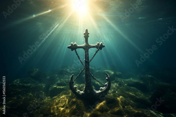Fototapeta Underwater Anchor with Sunlight Streaming from Above	
