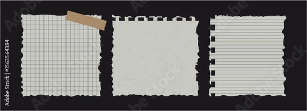 Fototapeta Collection of Torn Notebook Pages with Grid, Plain, and Lined Designs – Vector Paper Elements for Notes or Scrapbooks