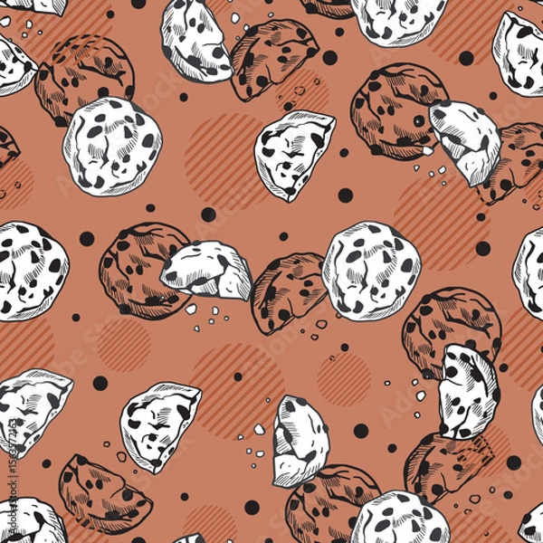 Fototapeta Chocolate Chip Cookie Snack Treats Pattern Art can be use for background and apparel design