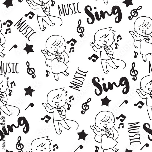 Fototapeta Musical Song Moments Duet Boy and Girl Fun Pattern can be use for background, template, and apparel design