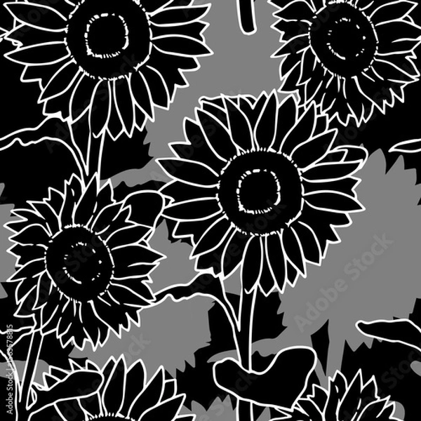 Fototapeta Monochrome Sunflowers Fusion Overlap Pattern Art can be use for background, template, and apparel design