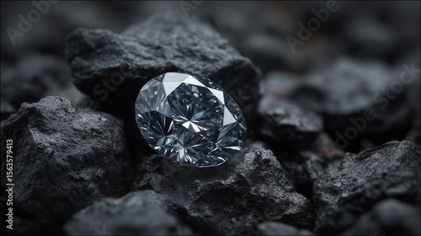 Fototapeta Shiny Diamond and Rough Coal – Natural Elements Juxtaposition

