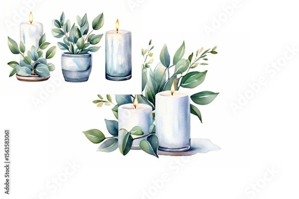 Fototapeta Serene Candlelight with Eucalyptus Leaves