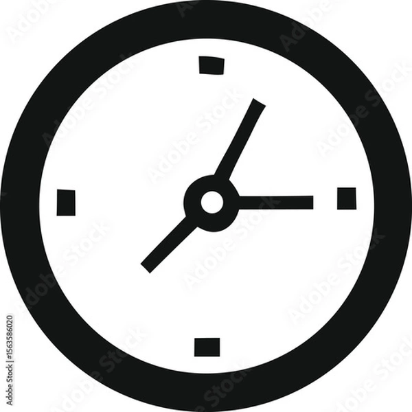 Fototapeta Simple black and white icon of a clock face showing approximately 1 55 with hour and minute hands and hour markers