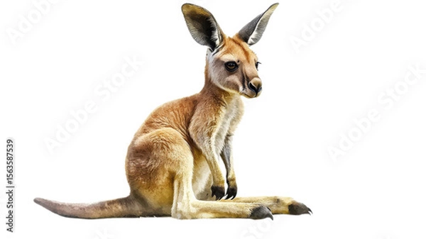 Fototapeta Cute kangaroo relaxing peacefully on a soft surface while displaying its playful nature under bright lighting conditions on transparent background