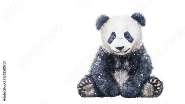 Fototapeta Charming baby panda plays in a snowy landscape delighting viewers with its playful antics during a chilly winter afternoon on transparent background