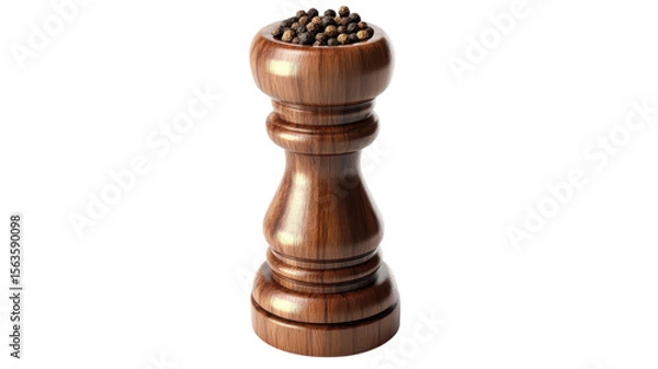 Fototapeta Elegant wooden pepper mill filled with aromatic black peppercorns showcasing unique craftsmanship in a kitchen setting on transparent background