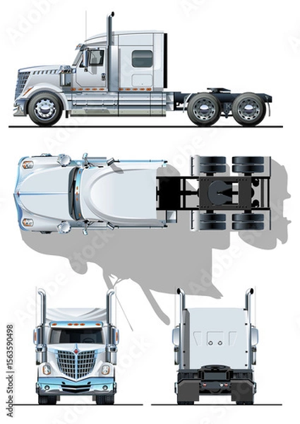 Fototapeta Semi-truck template isolated (with transparency in PNG format) on white