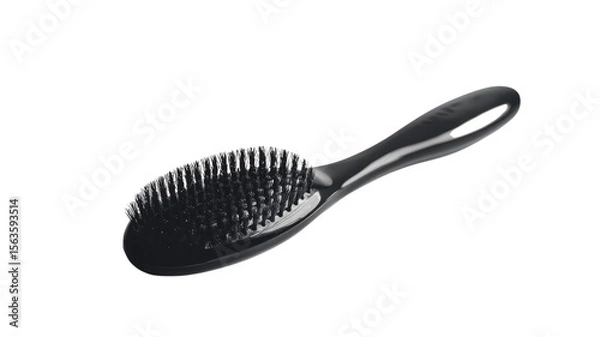 Fototapeta Innovative design and flexibility of a sleek black hairbrush suitable for all hair types, showcasing functionality and style in an everyday essential on transparent background