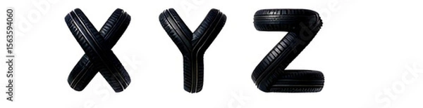 Obraz "Alphabet Letters X Y Z Made from Car Tires on White Background"