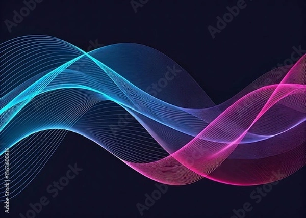 Fototapeta Abstract flowing lines of blue and pink light against a dark background