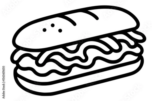 Fototapeta Vector Illustration of a Cheesesteak Sandwich in Minimal Outline Style