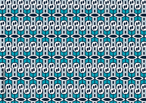 Fototapeta Repeating vector pattern with teal, stripes, symmetrical, abstract design