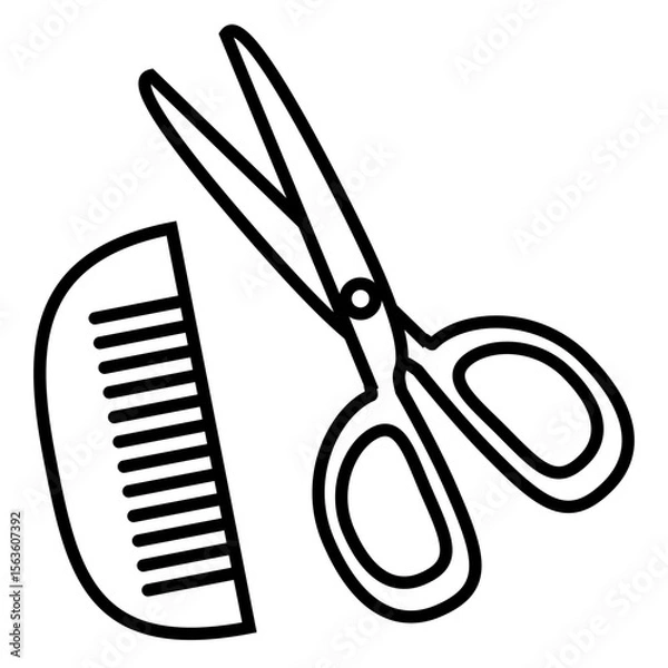 Obraz シンプルなハサミとくしのイラスト