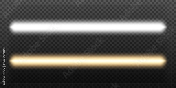 Fototapeta Laser and luminous neon light sticks. Neon led light tubes. Fluorescent white and yellow glowing. Vector illustration on transparent background