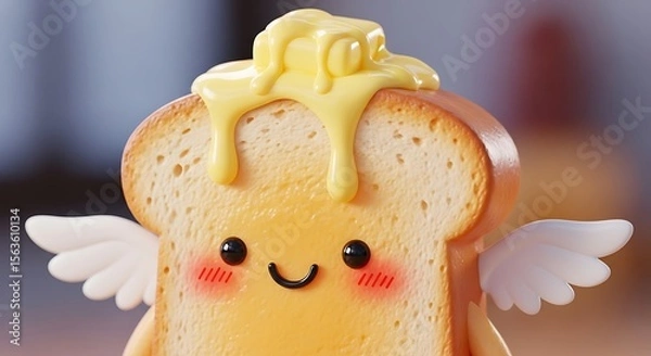 Fototapeta Adorable 3D Render of Buttered Toast with Wings Whimsical Food Illustration