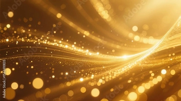 Fototapeta Golden Bokeh Stream with Sparkling Particles