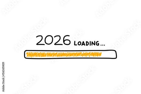 Obraz Loading process ahead of the 2026 new year. 2026 new year celebration symbol in doodle style, vector illustration. Hand drawn loading symbol