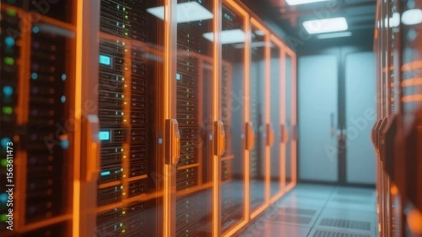 Fototapeta Modern Data Center with Illuminated Server Racks