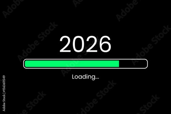Obraz Loading process ahead of new year 2026. Symbol of new year 2026 celebration. Creative festive banner with trendy design.
