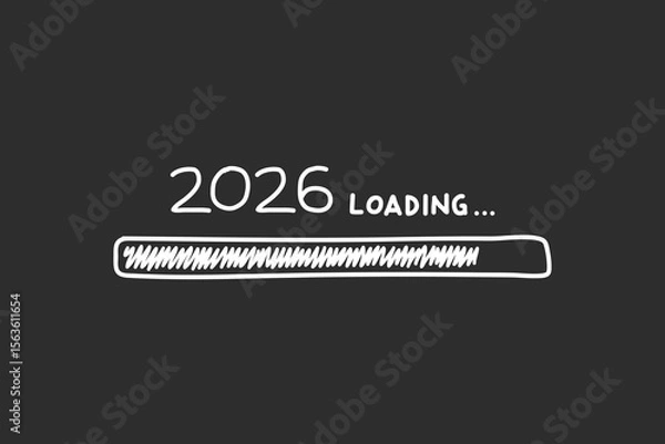 Obraz Loading process ahead of the 2026 new year. 2026 new year celebration symbol in doodle style, vector illustration. Hand drawn loading symbol