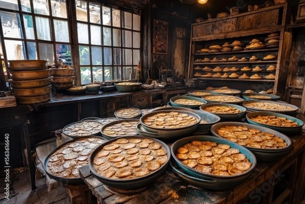 Fototapeta Traditional Middle Eastern Sweets in Rustic Bakery Display