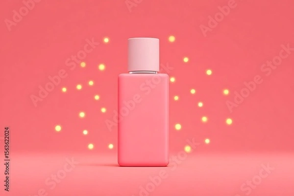 Fototapeta Elegant pink container on a matching surface surrounded by warm gentle glowing lights in the background.