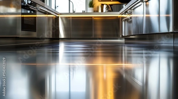 Fototapeta Sleek Modern Kitchen Interior: Capturing the essence of modern design with polished surfaces, clean lines, and an inviting atmosphere. Perfect for culinary pursuits.