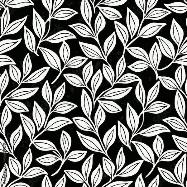 Fototapeta Black and White Leaf Pattern Seamless Repeat