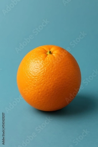 Fototapeta High-resolution studio photo of a single fresh orange on teal background with soft shadows, natural texture, vibrant color, and editorial lighting