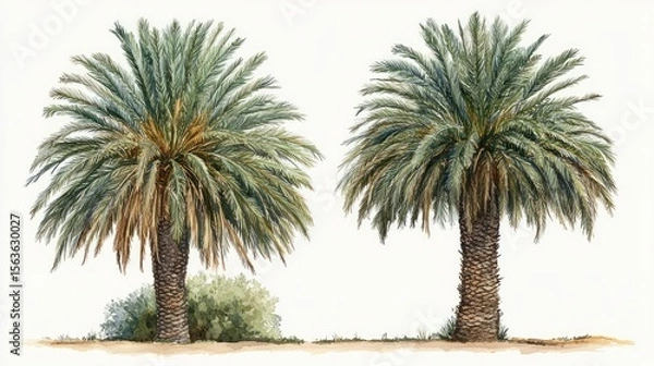Obraz Watercolor Painting of Two Date Palm Trees