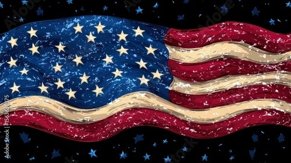 Obraz Waving American Flag with Stars on Black Background