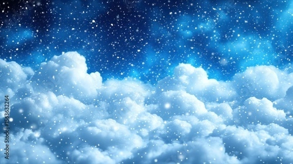 Obraz Winter Wonderland: Fluffy Clouds and Falling Snow
