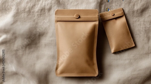 Obraz Two brown paper bags are on a table