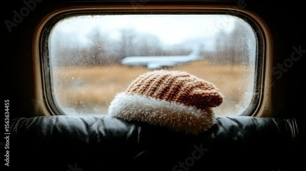 Obraz Woolly Hat on Train Window Ledge